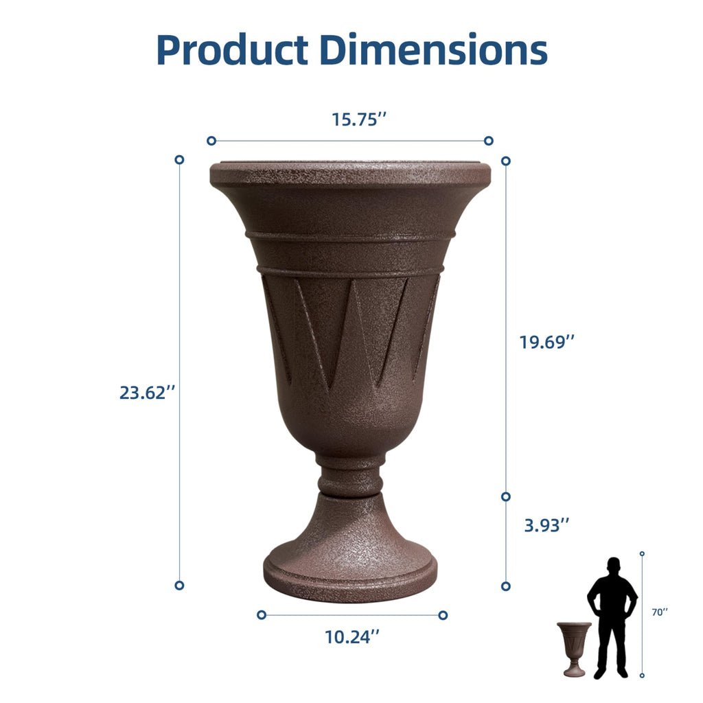 24" Outdoor Urns Planters Large Set of 2, Tall Urn Planters Brown