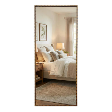 Antique Full Length Mirror, 20"x47" Long Metal Framed Full Body Mirror, Rectangle Baroque Floor Mirror Decorative for