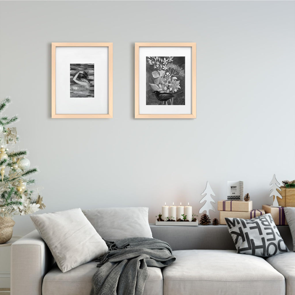 11x14 Picture Frame Natural, Solid Wood Frames 14x11 with Acrylic Plexiglass for Pictures 5x7/8x10 with Mat or 11x14