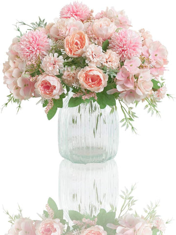 Artificial Flowers, 2 Pack Fake Peony Silk Hydrangea Bouquet Decor Plastic Carnations Daisy Realistic Flower - Set of 2