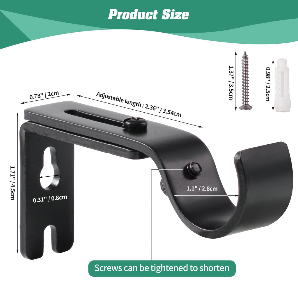 Adjustable Curtain Rod Brackets - Heavy Duty 1 Inch Curtain Rod Support (3 PCS, Black)
