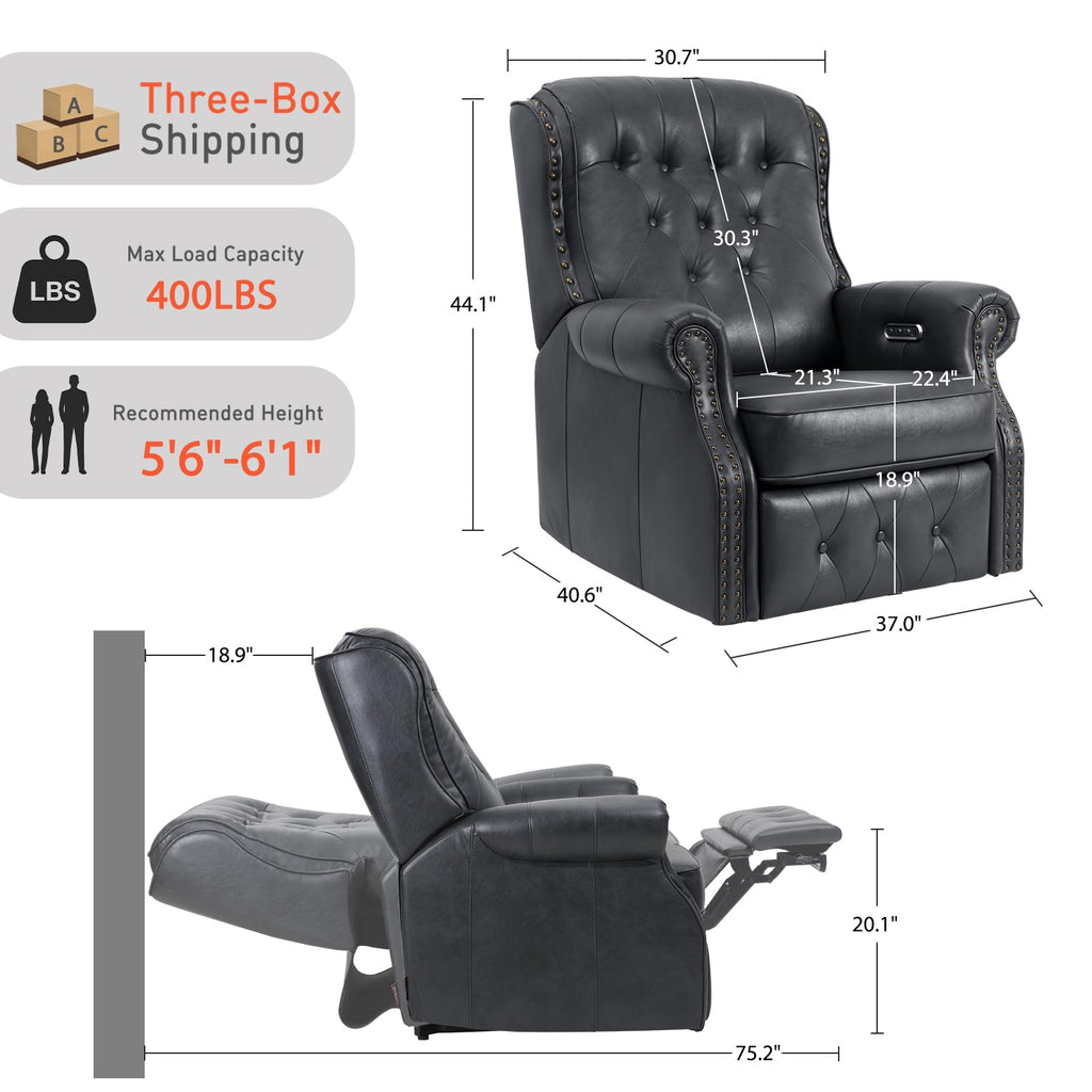 Dual Motor Zero Gravity Wingback Power Recliner Chair, Obsidian Black