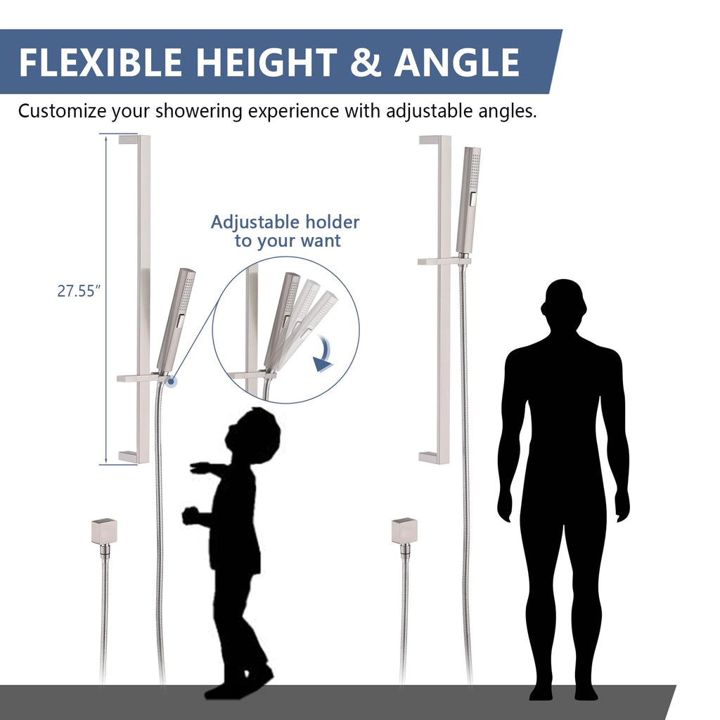 Handheld Shower Head with Slide Bar Combo, 27.5-Inch Adjustable Height Slide Bar, High Perssure Handheld Shower Head