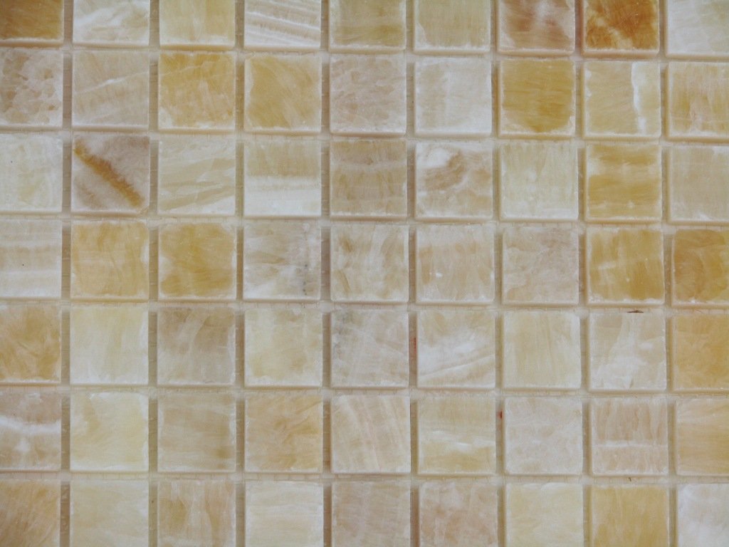 1x1 Honey Onyx Polished Mosaic Tiles Meshed on 12x12