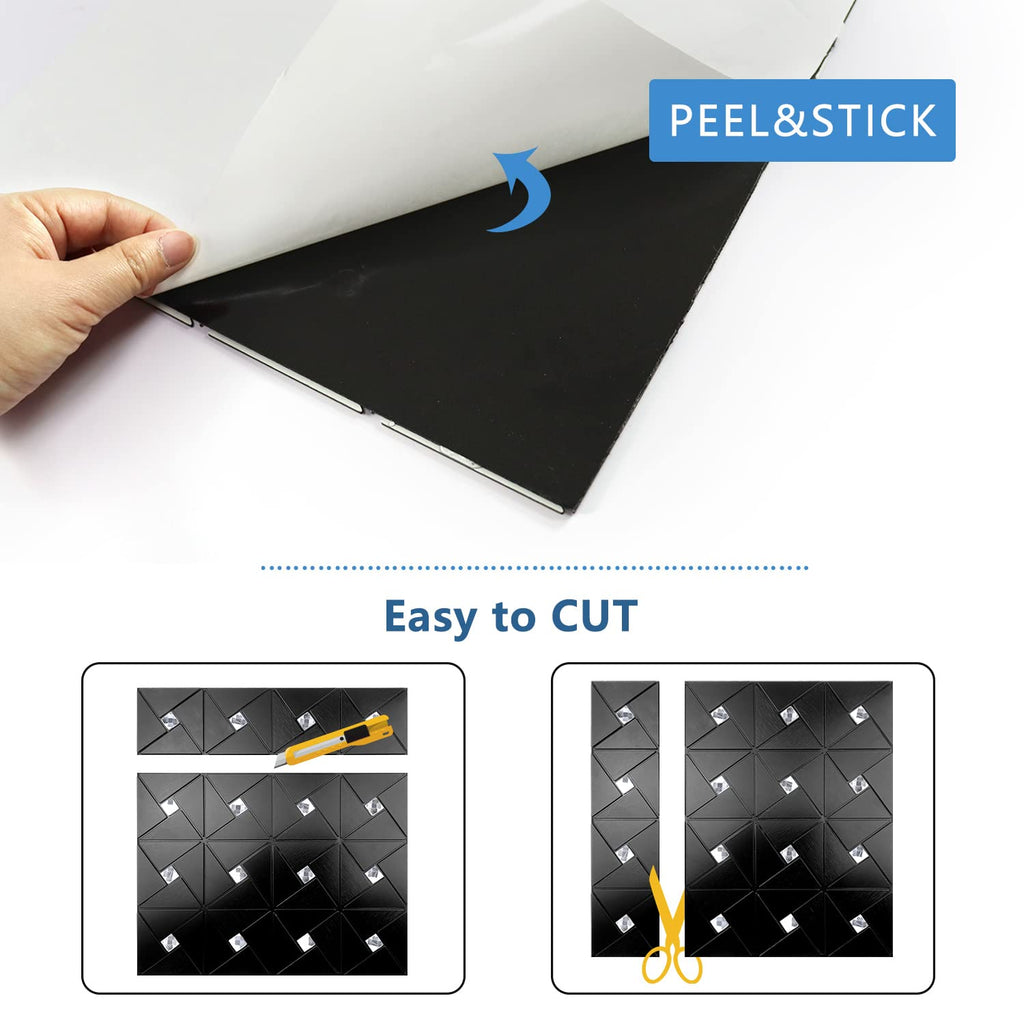 Black Mixed Glass Peel and Stick Backsplash Tile