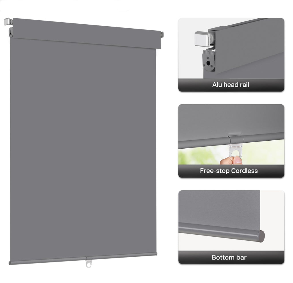 No Drill Blackout Roller Shades, Grey