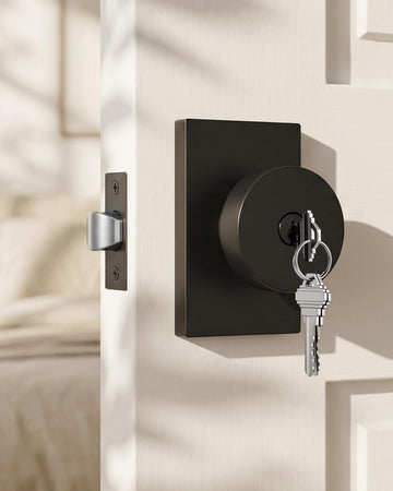 Matte Black Entry Door Knob, Keyed-Alike Exterior Door Knobs with Lock and Key, Security and Front Door Handles 1 Pack