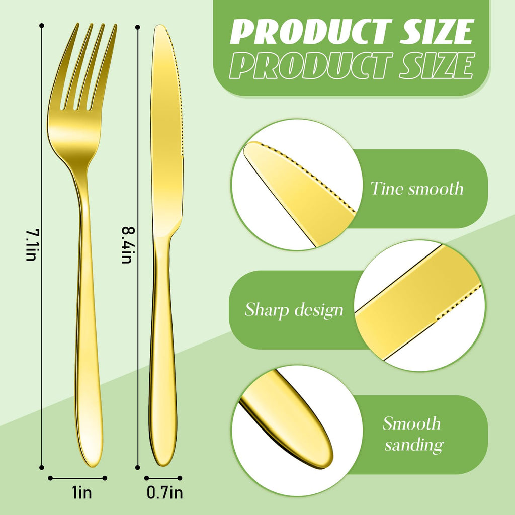 50 Pcs Gold Forks and Knives Set Stainless Steel Silverware Set