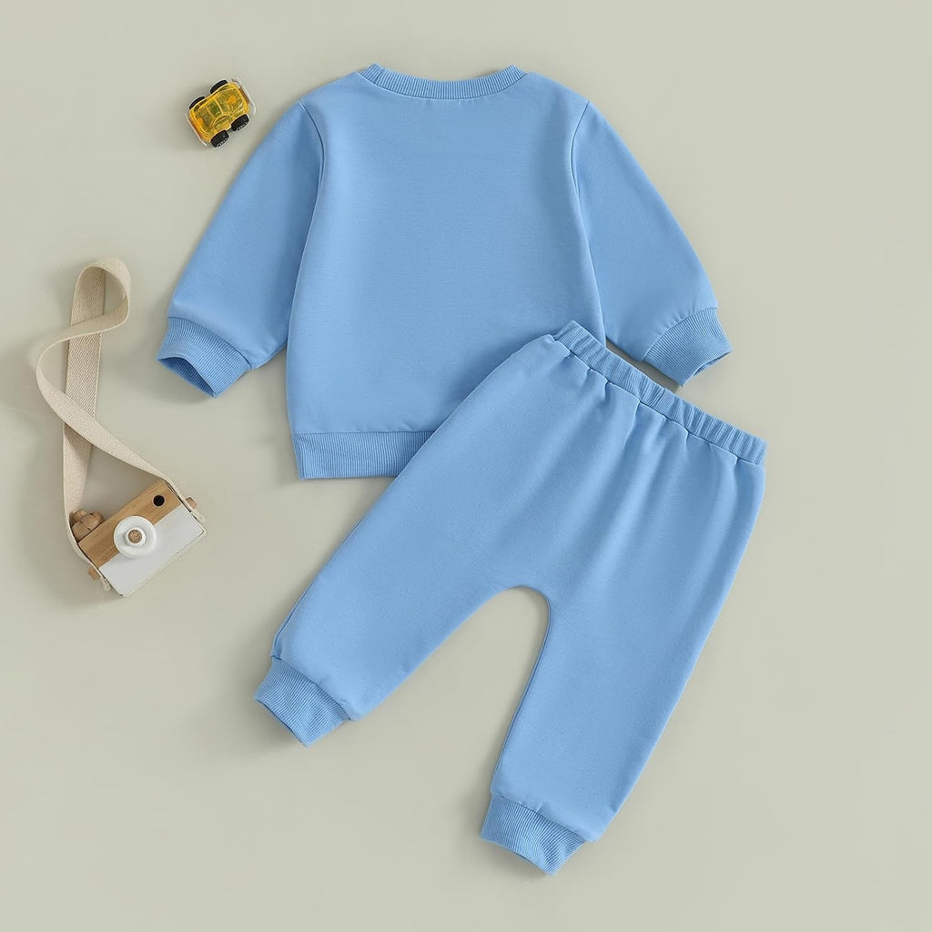 Baby Boy Fall Winter Clothes Toddler Kids Solid Outfits Vehicle Long Sleeve Sweatshirt Tops + Joggers Pants Set