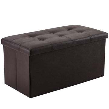 30" Ottoman with Storage, Folding Faux Leather Bench, Brown