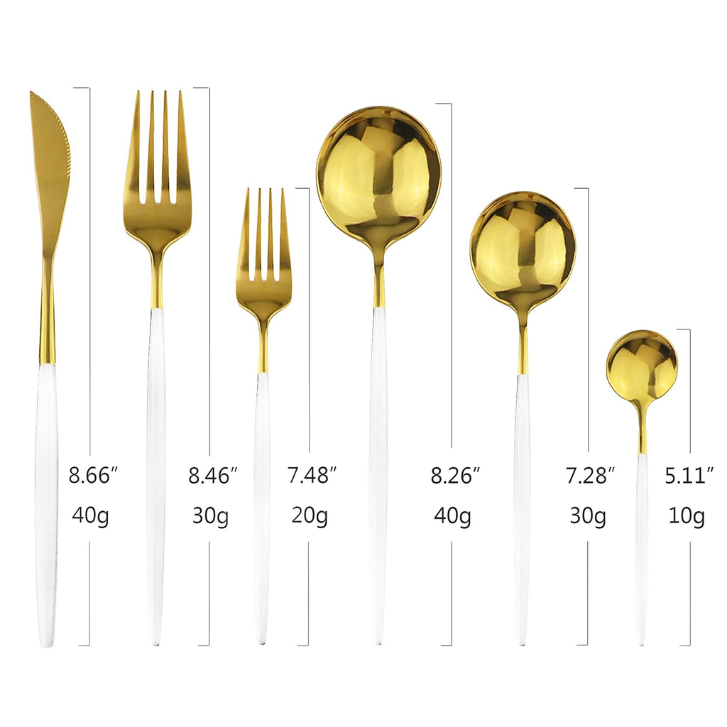 36-Pieces Silverware Mirror Polished Dinnerware Gold Flatware With White Handle, 18/0 Stainless Steel Cutlery Set