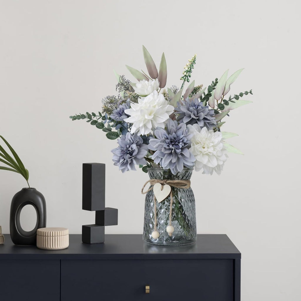 Fake Flowers in Vase,Silk Artificial Flowers in Vase,8 Dahlias