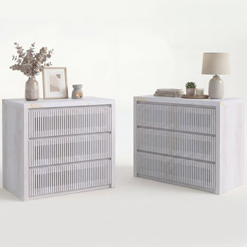 27.6" Wide Oversized Fluted Nightstand Set of 2, Slatted Tall Night Stands