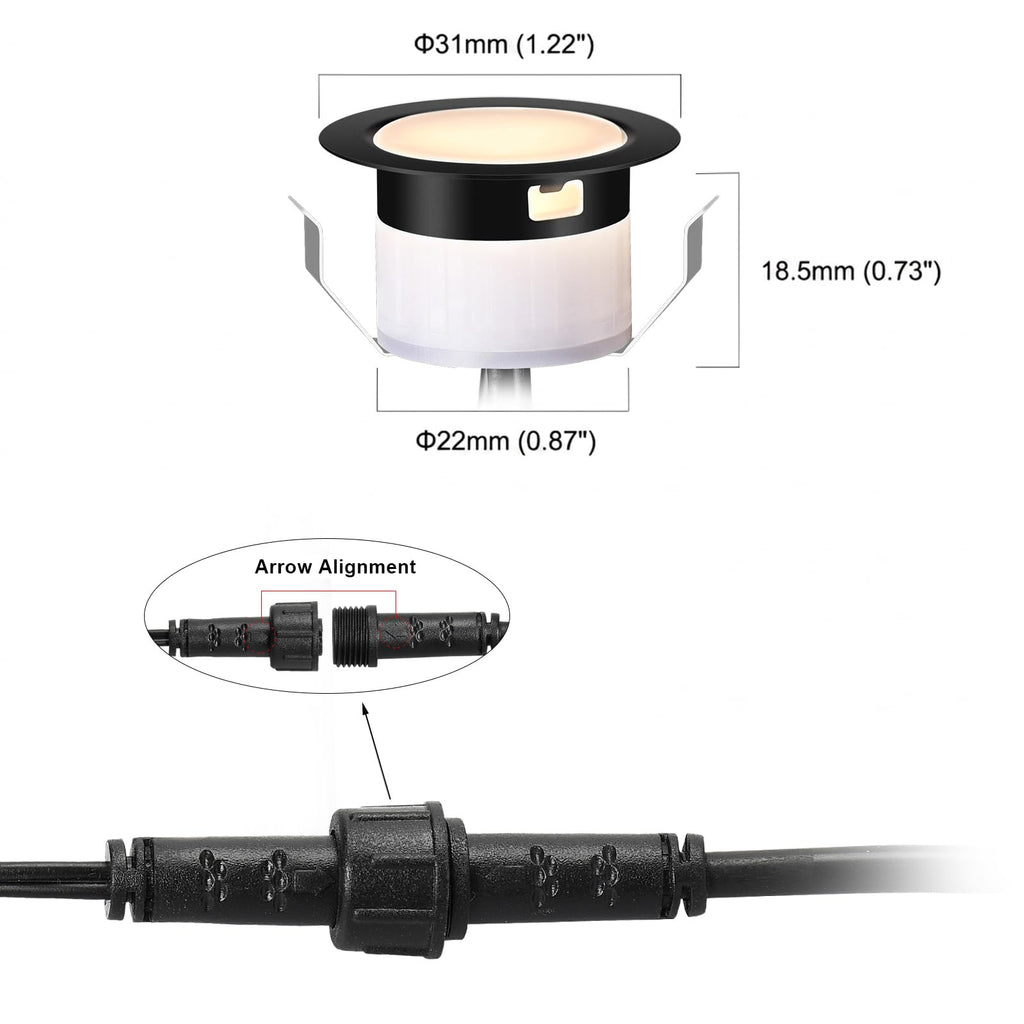 LED Deck Light Kits Warm White, 1.22" Recessed Step Light 16 Pack