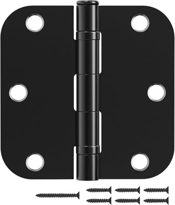 12 Pack Black Door Hinges 3.5 Inch 5/8" Radius Round Ball Bearing Anti-Squeak Flat Iron Hinges Doors Standard 3-1/2"