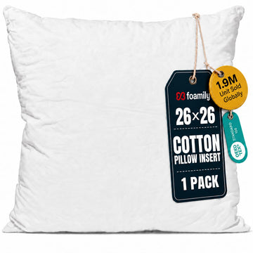 26x26 Euro Pillow Insert, 1 Pack, 100% Cotton Cover, White
