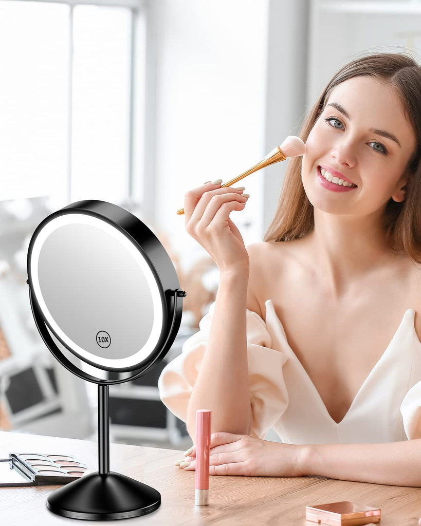 8" Lighted Makeup Mirror with Magnification 10X/1X, 3 Color Lights