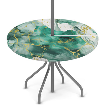 Green Marble Round Fitted Tablecloth with Umbrella Hole Outdoor Tablecloth Waterproof Umbrella Table Cloth Zippered