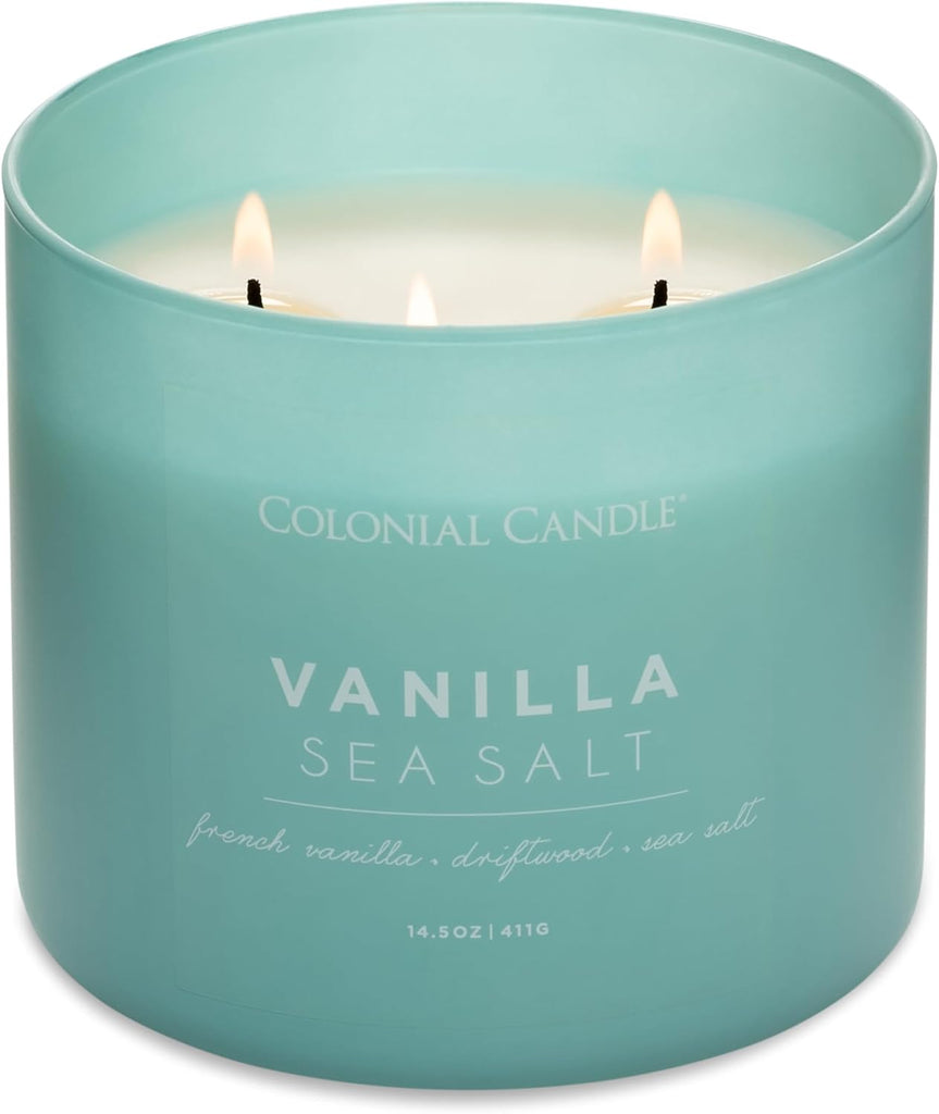 Vanilla Sea Salt Scented Candle, Pop of Color Collection, 3 Wick, Blue, 14.5 oz - Up to 60 Hours Burn - Set of 145