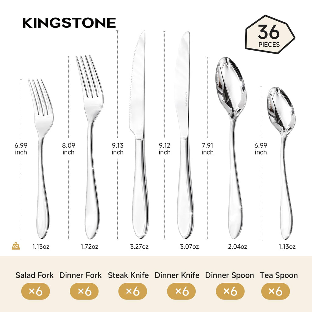 36-Piece Silverware Set for 6, 18/10 Stainless Steel