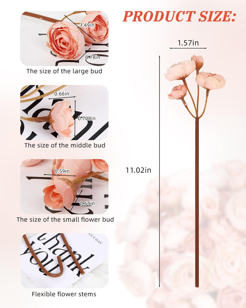 24 Pcs Mini Ranunculus Artificial Flowers, Faux Silk Mini Ranunculus Flowers Fake Flowers for DIY Bouquets, Table