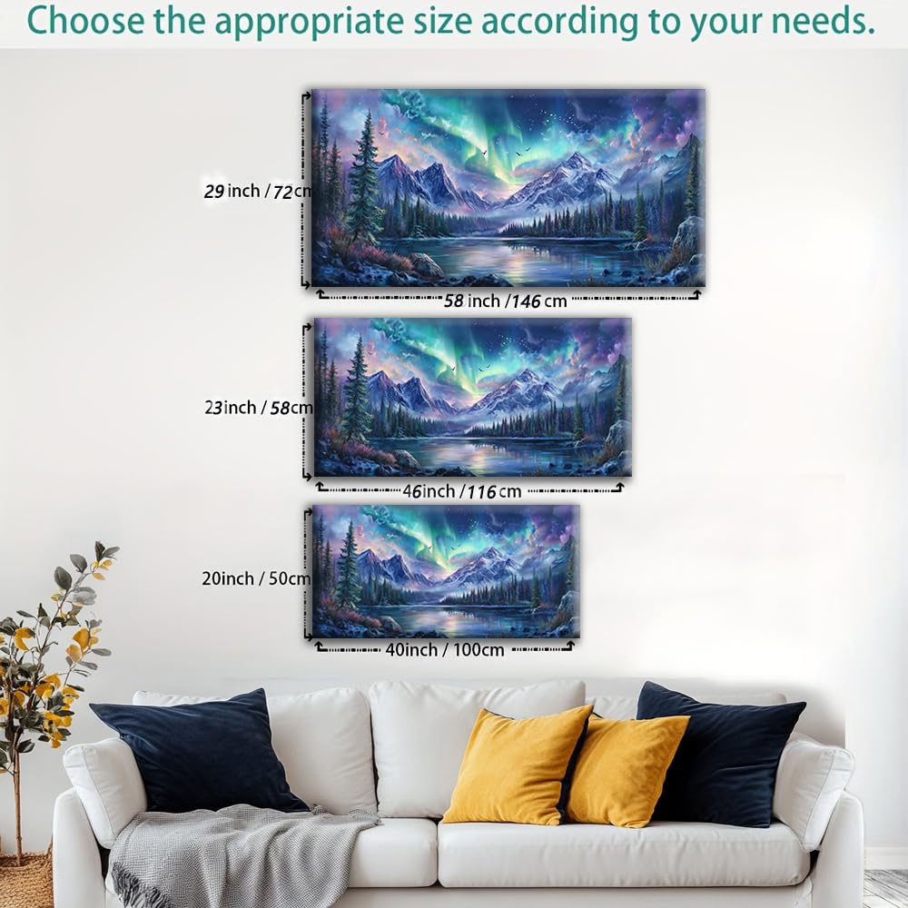 A Borealis Canvas Wall Art Northern Lights Wall Printing Farmhouse Abstract Snow Mountain Tree Forest Scenery Canvas