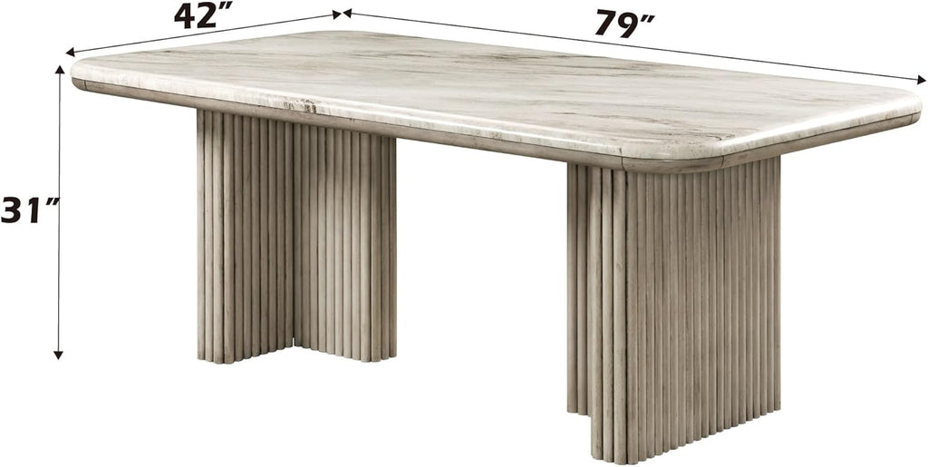 Charity Rubber Wood and Marble Dining Table in White & Gray Oak