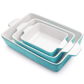 Baking Dish Set of 3 Nonstick Bakeware Set with Handles, Aquamarine