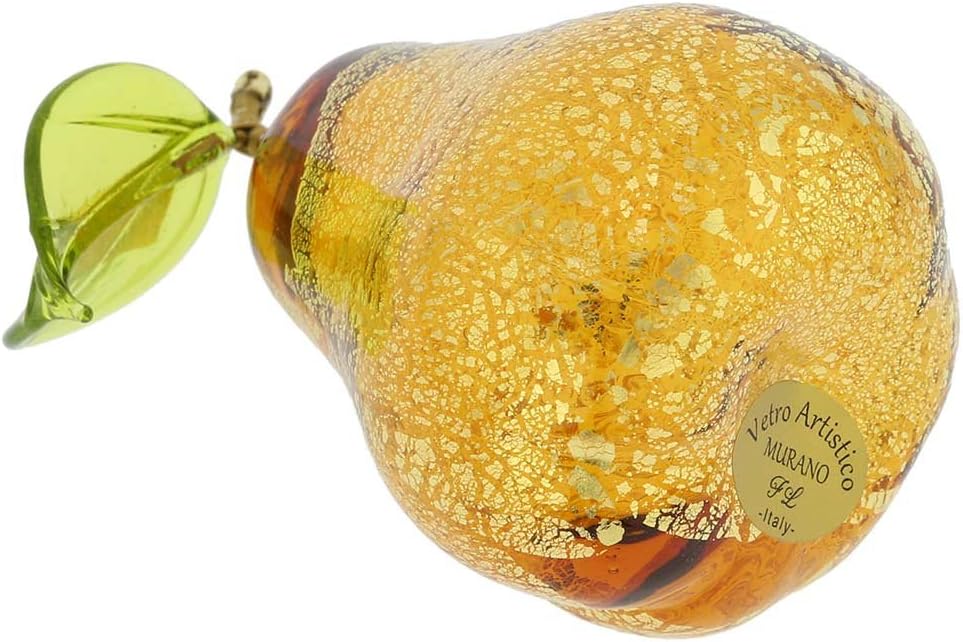 Pear Golden Brown Fruit Collectible Figurine Dining Room Home Decoration. Blown Glass Italian Gift