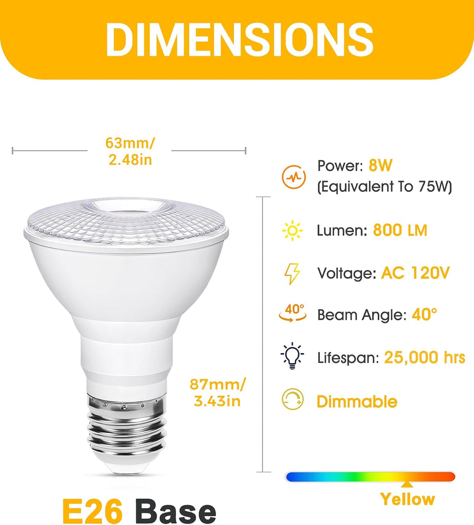 Par20 Yellow Bug Flood Light Bulb Outdoor, 75W Equivalent Dimmable