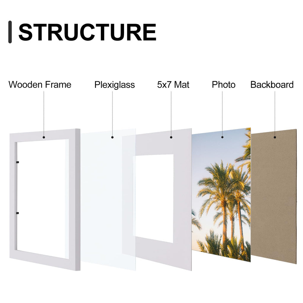 8x10 Picture Frames Set of 9 for Wall or Tabletop Display, White