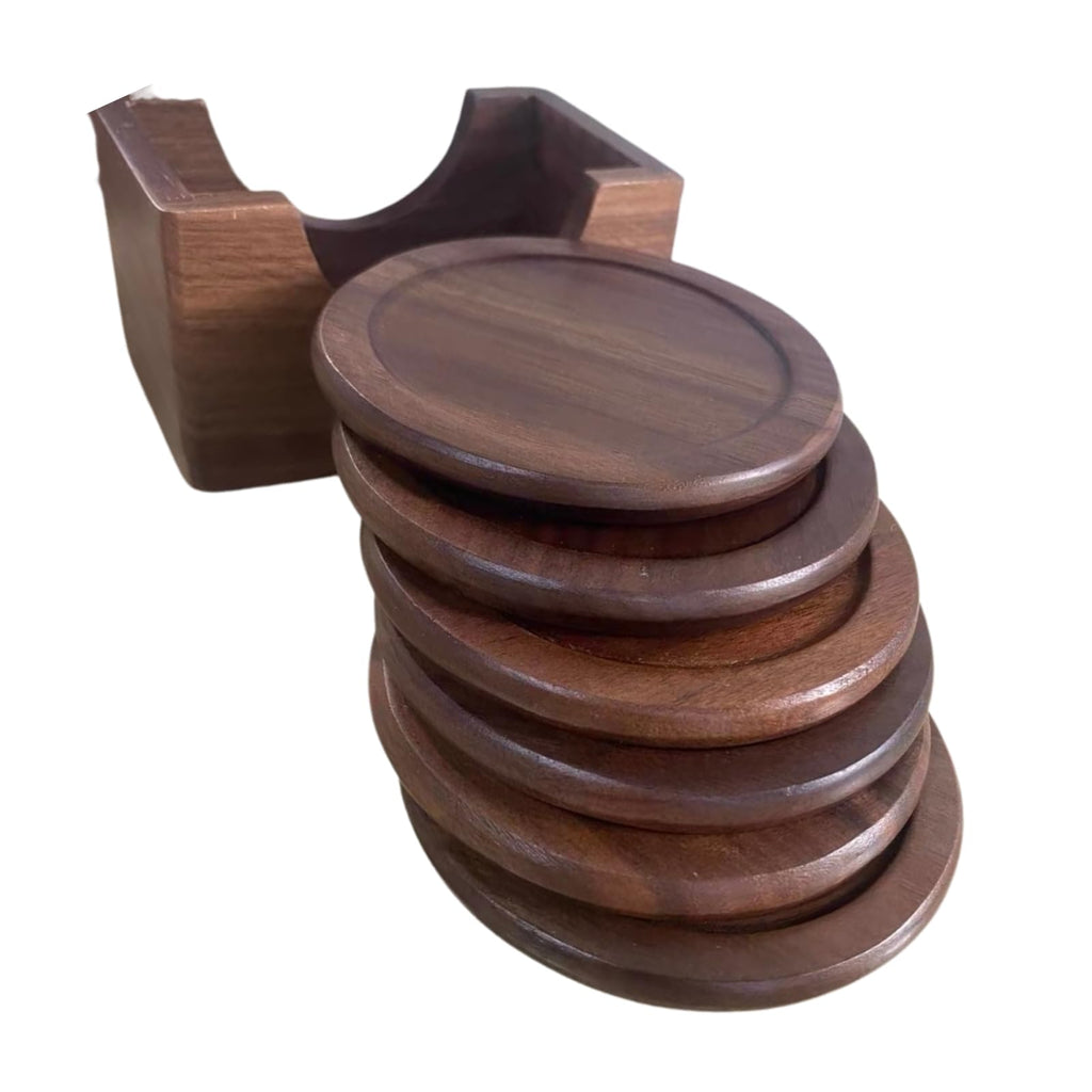 Coasters for Drinks Coffee Table Walnut Drink Coasters Set 6PCS Wood Cup Coasters 3.5 Inch Non-Slip Round Wooden