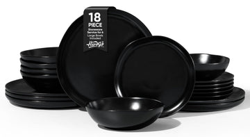 Stoneware Dinnerware Sets for 6, 18 Piece Ceramic Dinner Dishes Set, Irregular Handmade Plates and Bowls Dishware