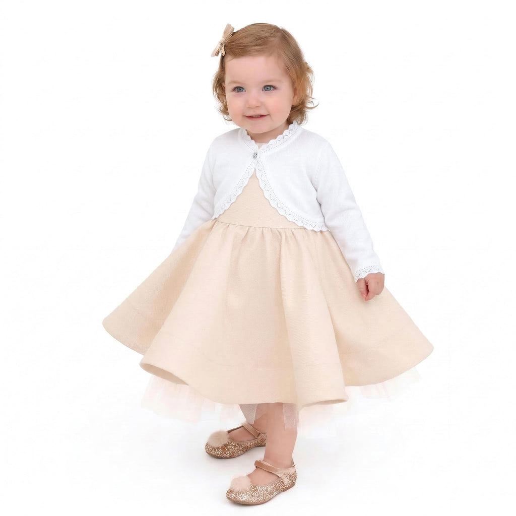 Baby Girls' Knit Long Sleeve Button Closure Bolero Cardigan Shrug White
