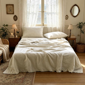 100% French Linen Sheet Set -Pure Natural Flax Bed Sheet-4 Pcs Breathable Ultra Soft Farmhouse Bedding (1