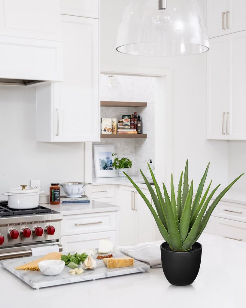 Fake Succulent Aloe Vera Plants 13 Inch Large Artificial Succulents with Black Pot Faux Aloe Potted Plant for Desk