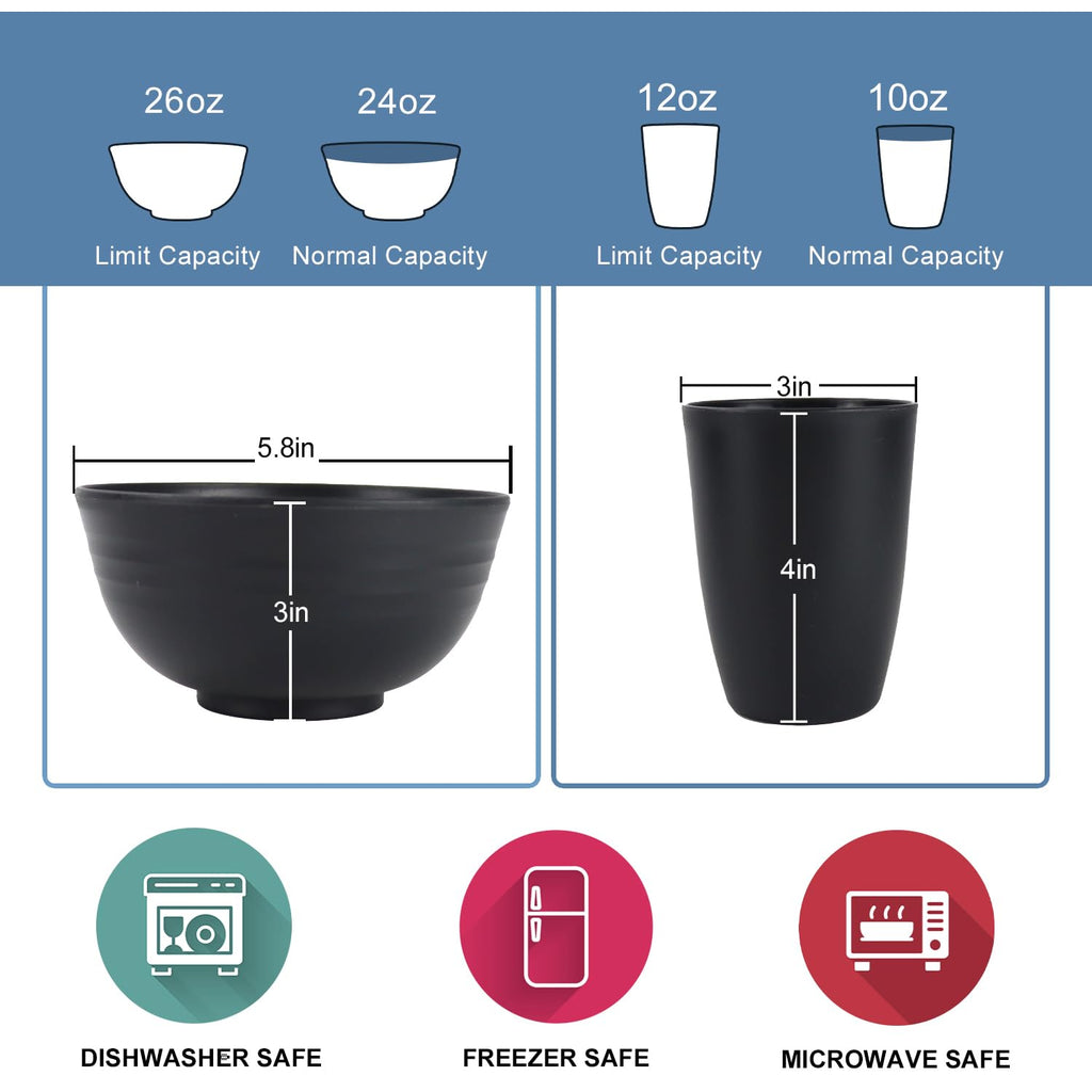 Wheat straw dinnerware sets of 40-10 inches plates, 9 inches plates, 6inches snack plate, 26oz bowls, 12oz cups