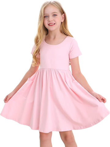 Girls Cotton Short Sleeve Twirl Skater Dress