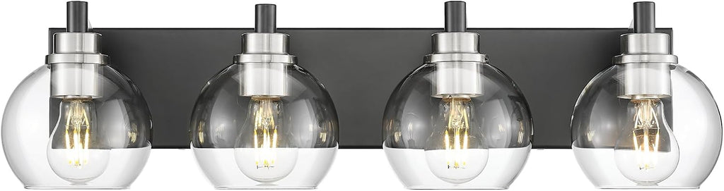 4-Light Black and Nickel Bathroom Vanity Light, Clear Glass Globes | Ideal for 30-40" mirrors, 26" modern bathroom