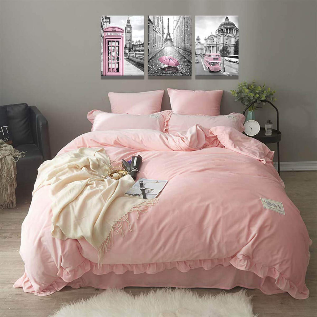Paris Eiffel Tower Decor Girls - Pink Paris Theme Room Wall Canvas - Black and White Eiffel Tower Pictures - London
