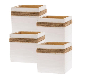 Jute Rope Wood Planter (5" x5) Whitewashed Wooden Boxes l Garden Centerpiece Display l Wedding Flowers Holder (Pack