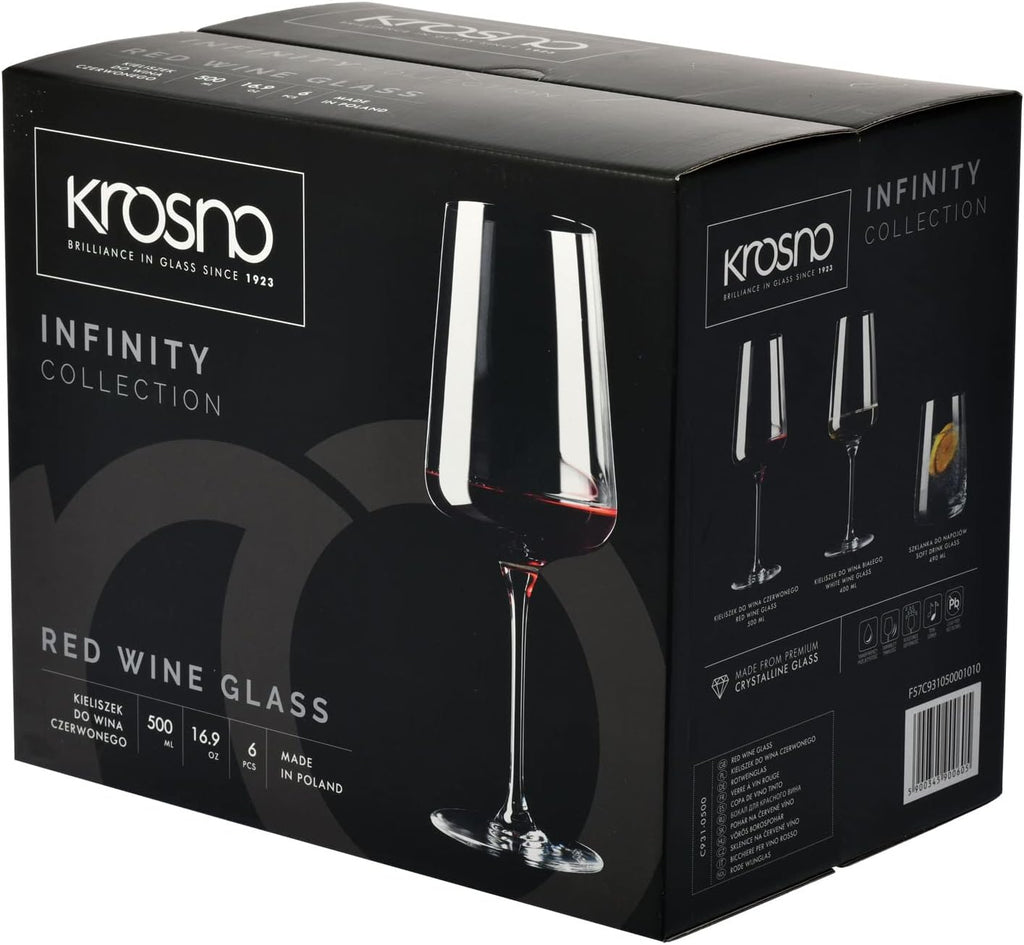 Red Wine Glasses | Elegant Design | Set of 6 | 16.9 oz | Infinity Collection | Ideal , Restaurants and Receptions |