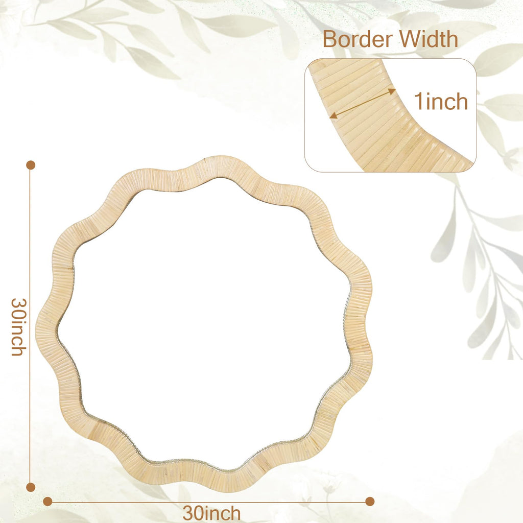 Rattan Wicker Bathroom Wall Mirror, 30 Inch Boho