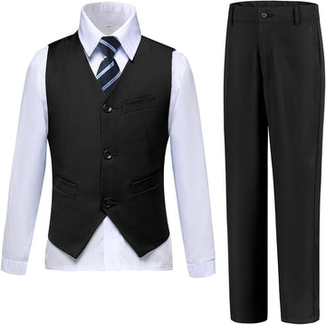 Boy's Suits 4 Piece Formal Suit for Kids Tuxedo Wedding Vest Pants with Tie