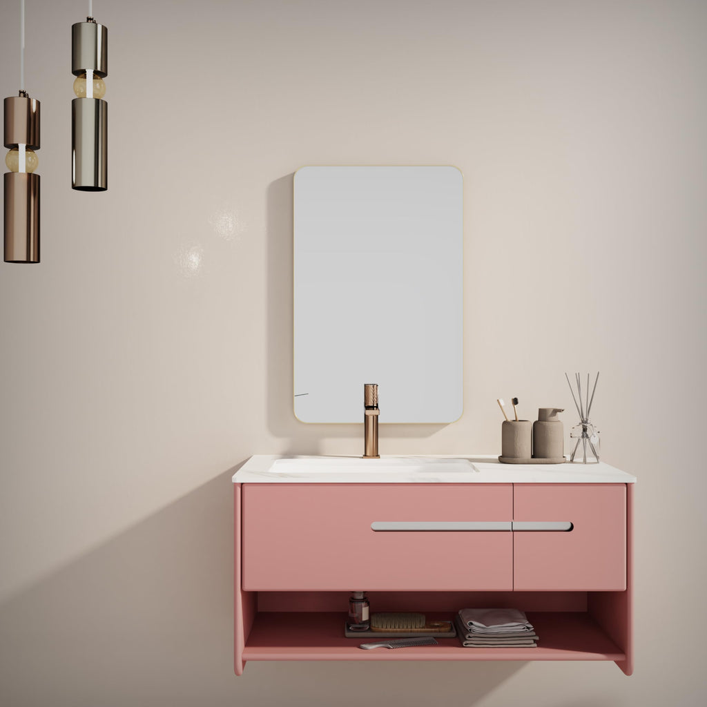 Gold Bathroom Mirror for Wall, 24 x 36 Inch Metal Framed Rounded Rectangle Vanity Mirror Modern Farmhouse, 1/4-inch
