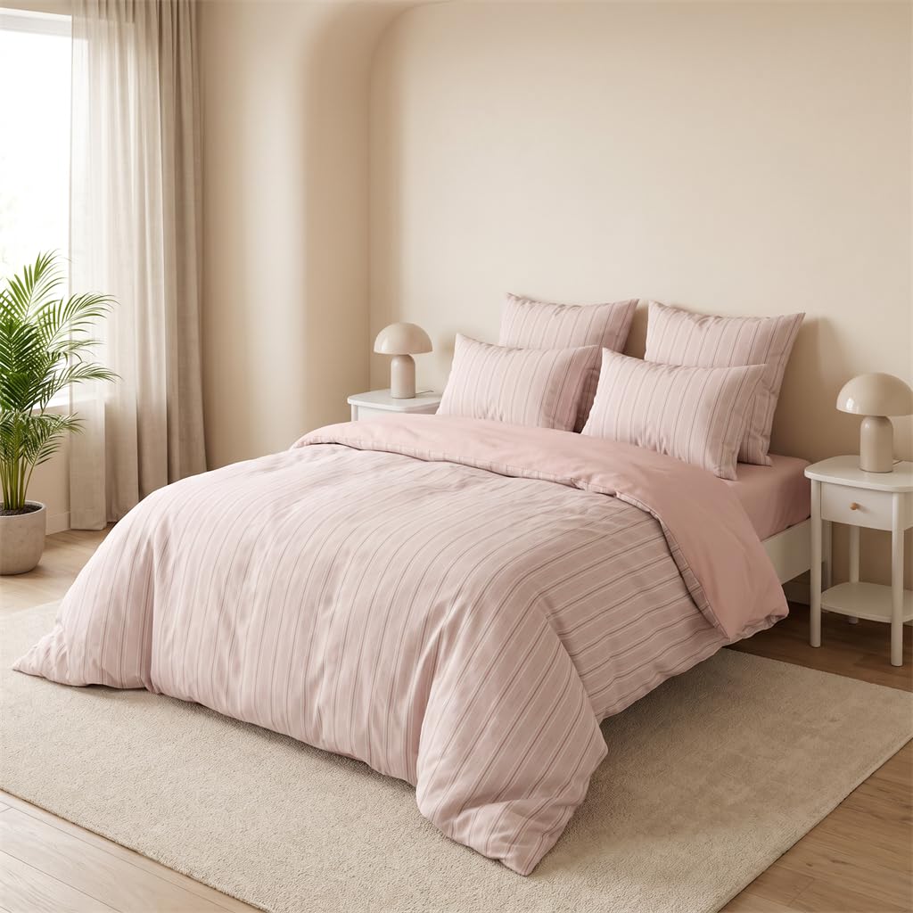 Striped Duvet Cover Reversible Pink Stripe Bedding Set