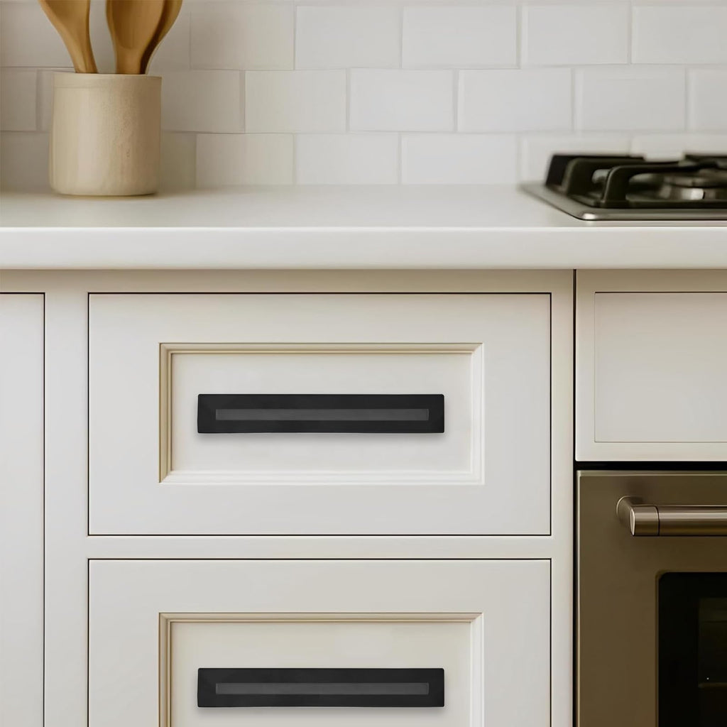 5 Pack 3 Inch Hole Center Matte Black Cabinet Pull with Backplate Solid Heavy-Duty Handles with Base Plate Cabinet