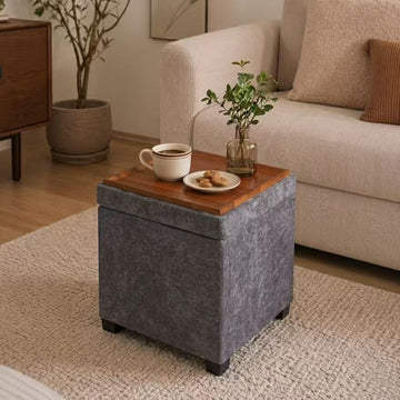 15 inch Square Storage Ottoman with Tray Lid, Modern Tufted Fabric Cube Coffee Table with Storage, Upholstered Ottoman
