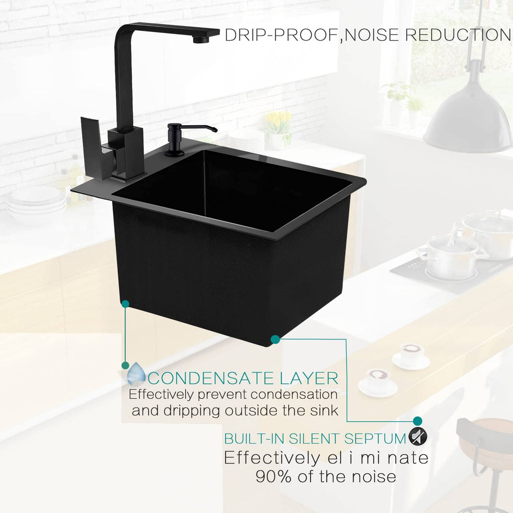 Square Single bowl Kitchen Sink Black Stainless steel with Faucets Undermount 12.5x12.5IN