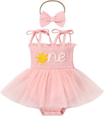 Baby Girl 1st Birthday Outfit Floral Strawberry Smocked Tutu Dress One Year Old Birthday Cake Smash Photoshoot
